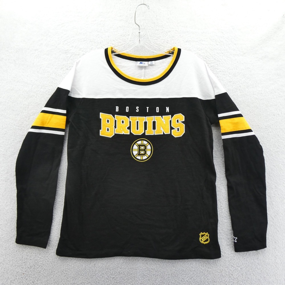 Starter Shirt Women Medium Boston Bruins Black White Gold Long Sleeve NHL Hockey